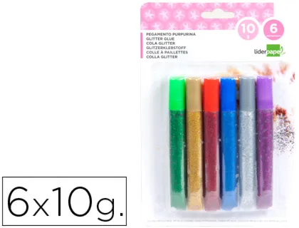 LIDERPAPEL Purpurina pegamento 6 colores metálicos
