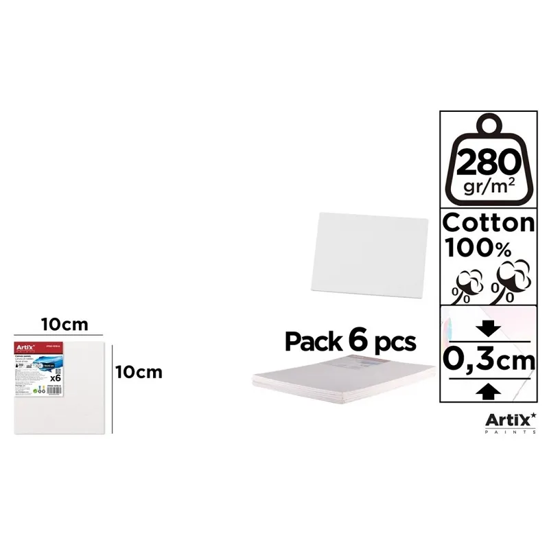 Lienzo en Tablilla 10x10cm 280g/m2 Pack 6u