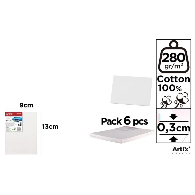 Lienzo en Tablilla 9x13cm 280g/m2 Pack 6u