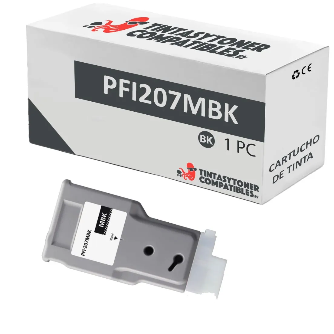 Cartucho de tinta compatible Canon PFI207MBK · 300 ml