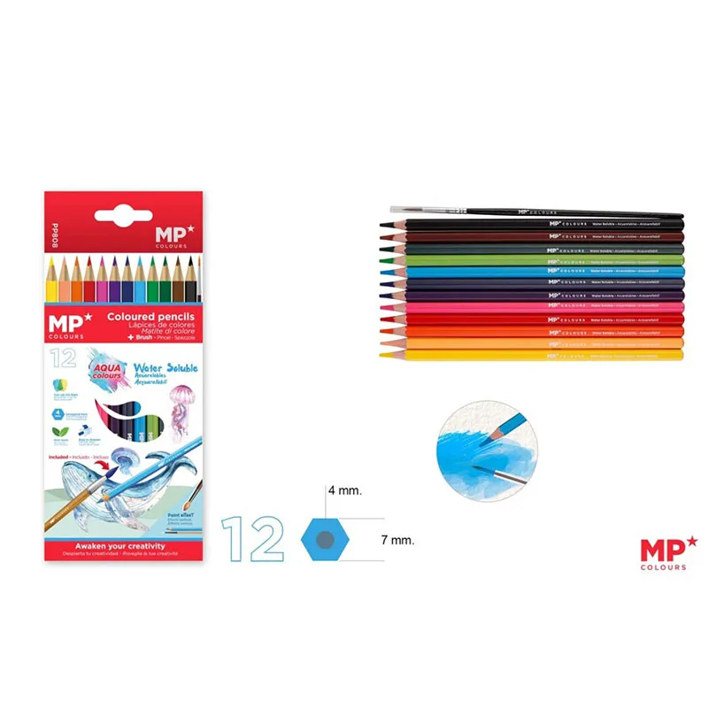 Lápices de Colores Acuarelables 12u + Pincel
