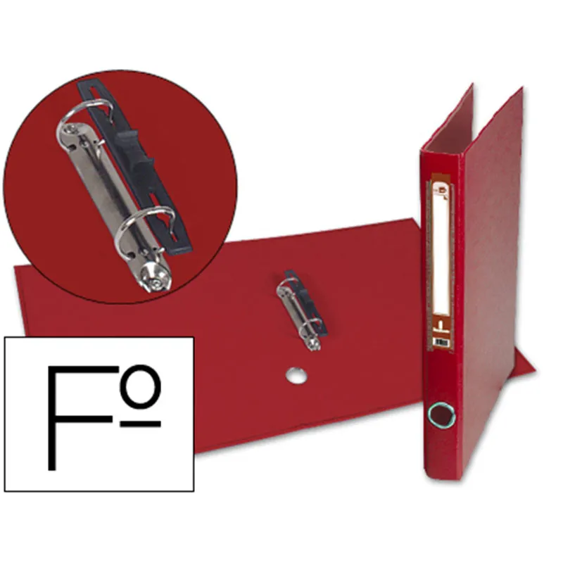 Carpeta de 2 Anillas 25mm Folio Forrado Papercoat con Ollao y Tarjetero Compresor de Plástico Rojo