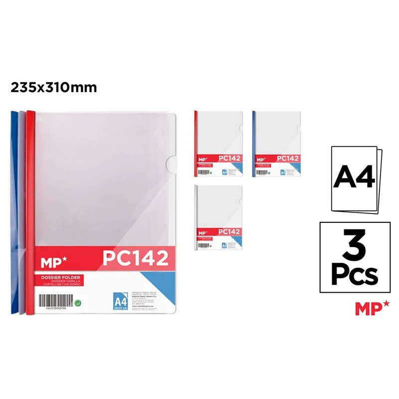 Pack de 3 Carpeta Dossier Uñero Varilla Larga A4