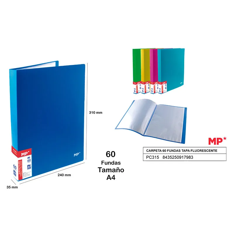 Carpeta 60 fundas A4 tapa fluorescente MP