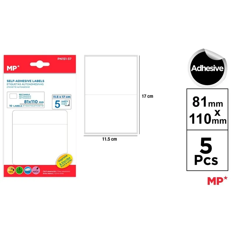 Etiquetas Autoadhesivas Rectangulares Blancas 81x110mm 10u