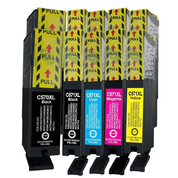 Pack 10 cartuchos de tinta compatibles Canon CLI 571 XL/PGI 570 XL amarillo, magenta, negro y cian