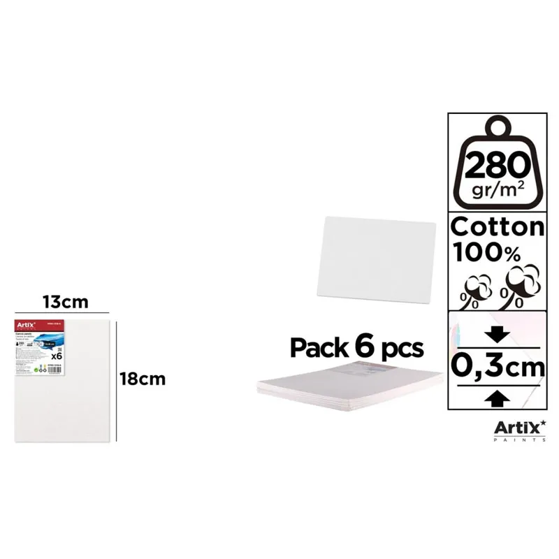 Lienzo en Tablilla 13x18cm 280g/m2 Pack 6u