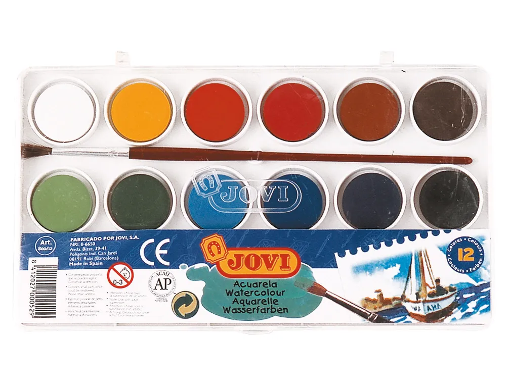 JOVI Estuche acuarelas 12 colores con pincel
