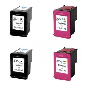Pack 4 cartuchos de tinta compatibles HP 302 XL negro
