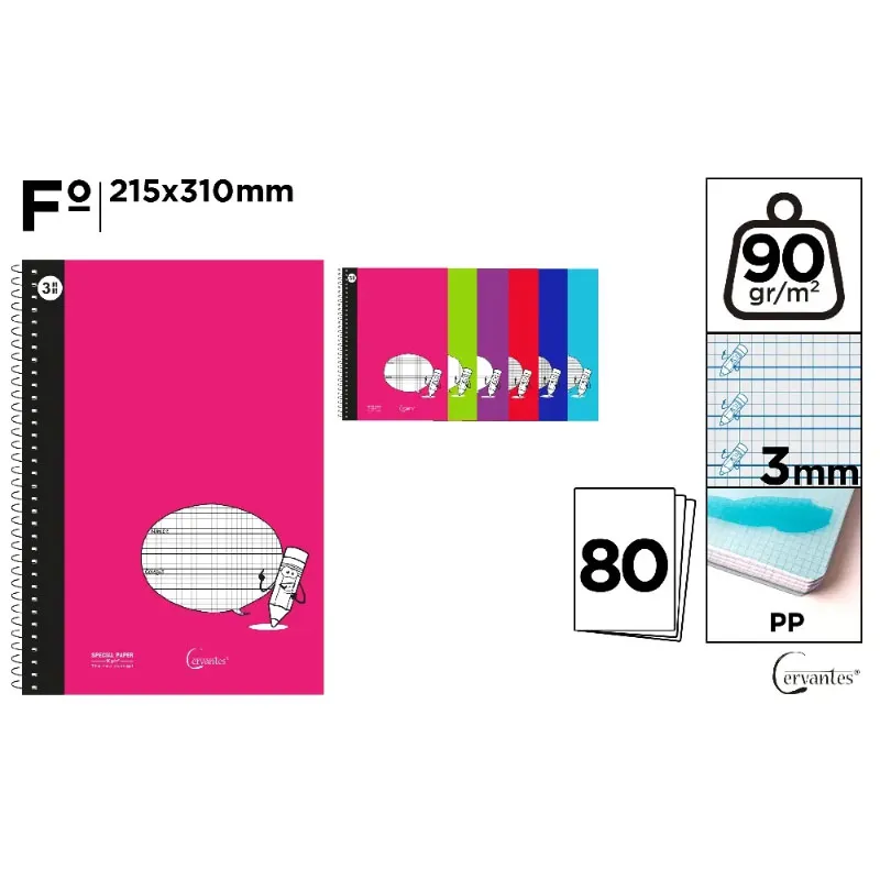 Cuaderno Basic PP Fº 80 Hojas 3 mm 90 G/m2