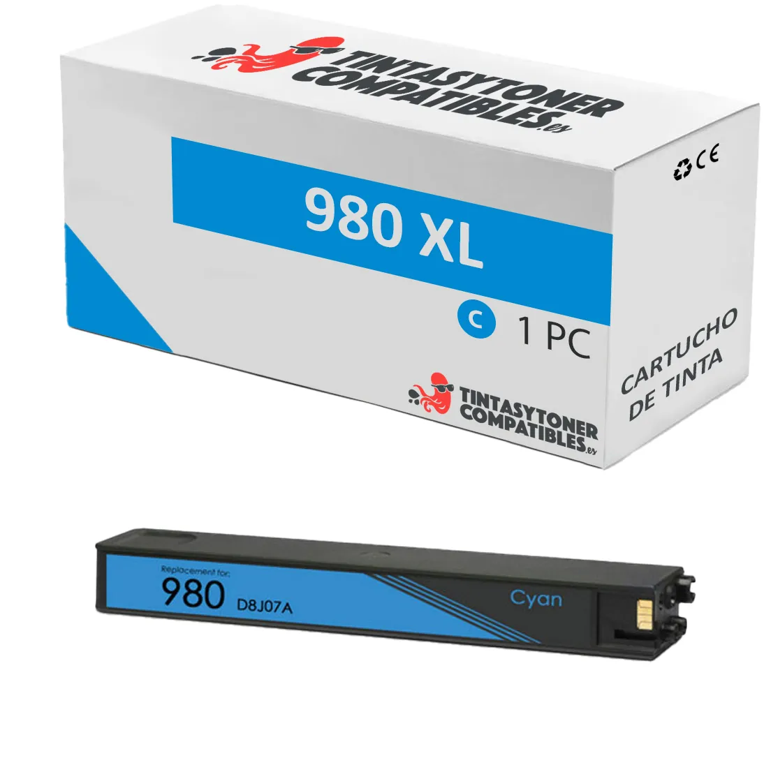 Cartucho de tinta compatible HP D8J07A Cian · 1106600 ml