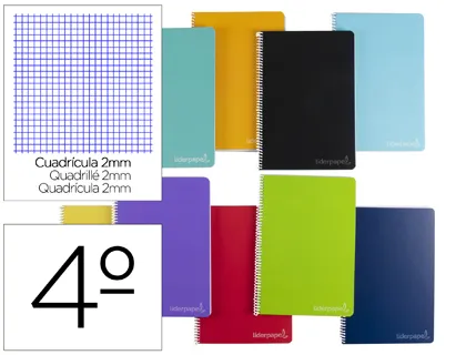 Cuaderno espiral cuarto witty tapa dura milimitrado 2MM Liderpapel