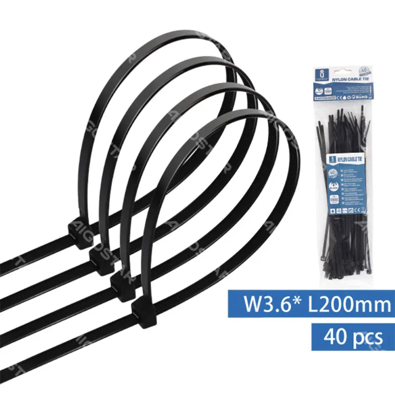Bridas de Nylon Negras 40 unidades (W3.6*L200mm)