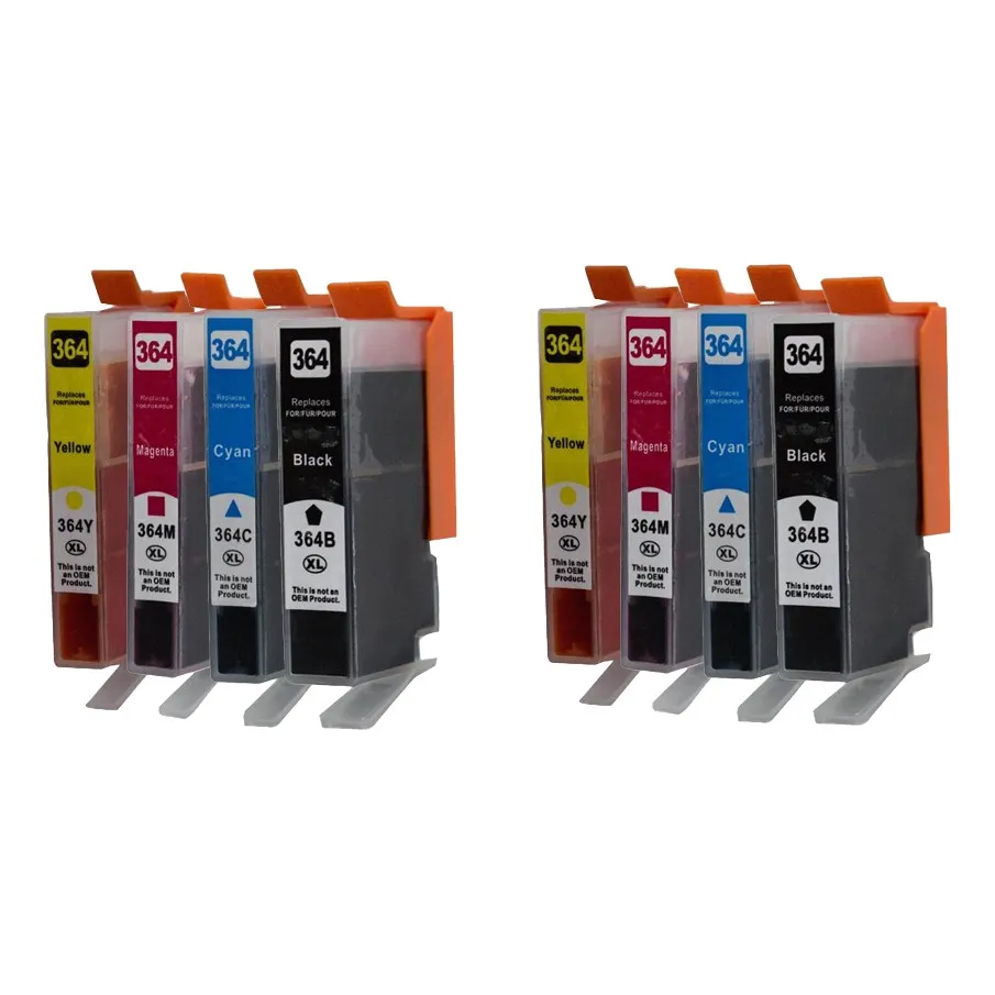 Pack 8 cartuchos de tinta compatibles HP 364 XL amarillo, magenta, negro y cian