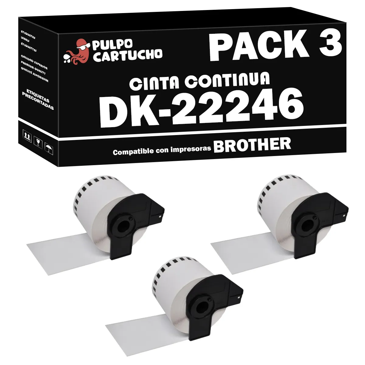 Pack 3 cintas compatibles Brother DK-22246 CINTA CONTINUA blanco