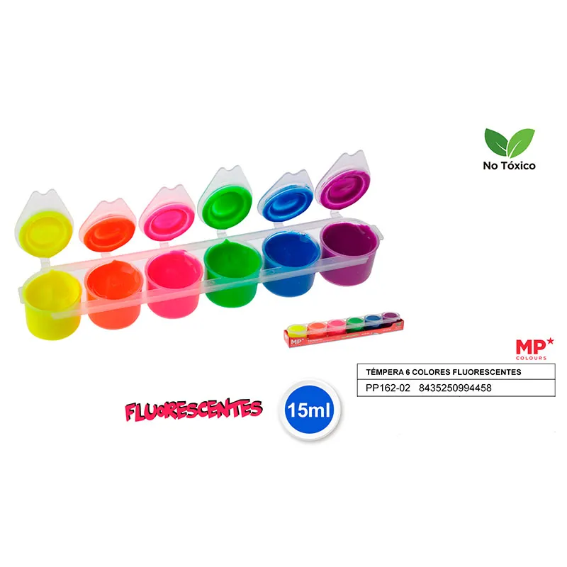 Tempera 6 colores fluorescente