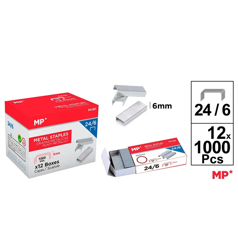 Pack con 12 Cajas de 1000 Grapas 24/6 Galvanizadas MP