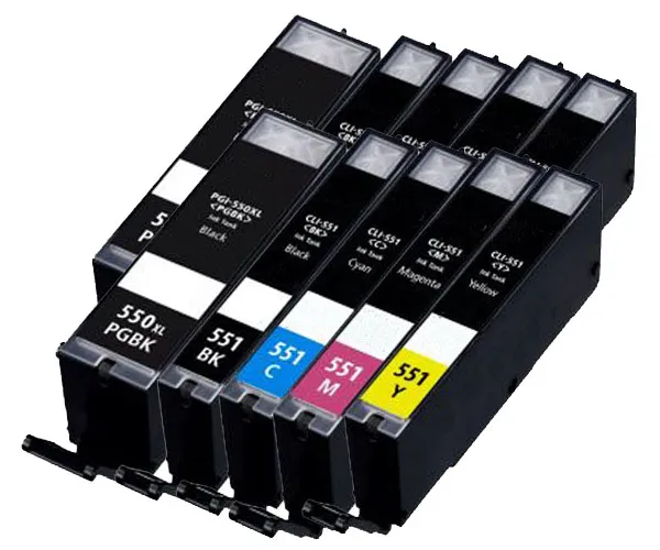 Pack 10 cartuchos de tinta compatibles Canon CLI 551 XL/PGI 550 XL amarillo, magenta, negro y cian
