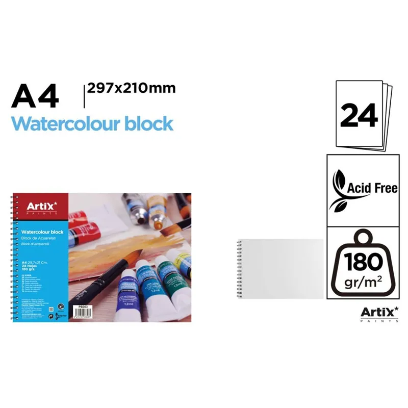 Block de Dibujo para Acuarelas 24 Hojas 180g/m² A4