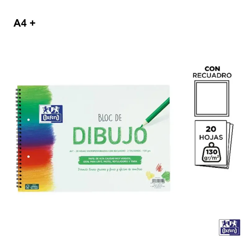 Block de Dibujo A4+ 20H Recuadro 130 G/M² Oxford