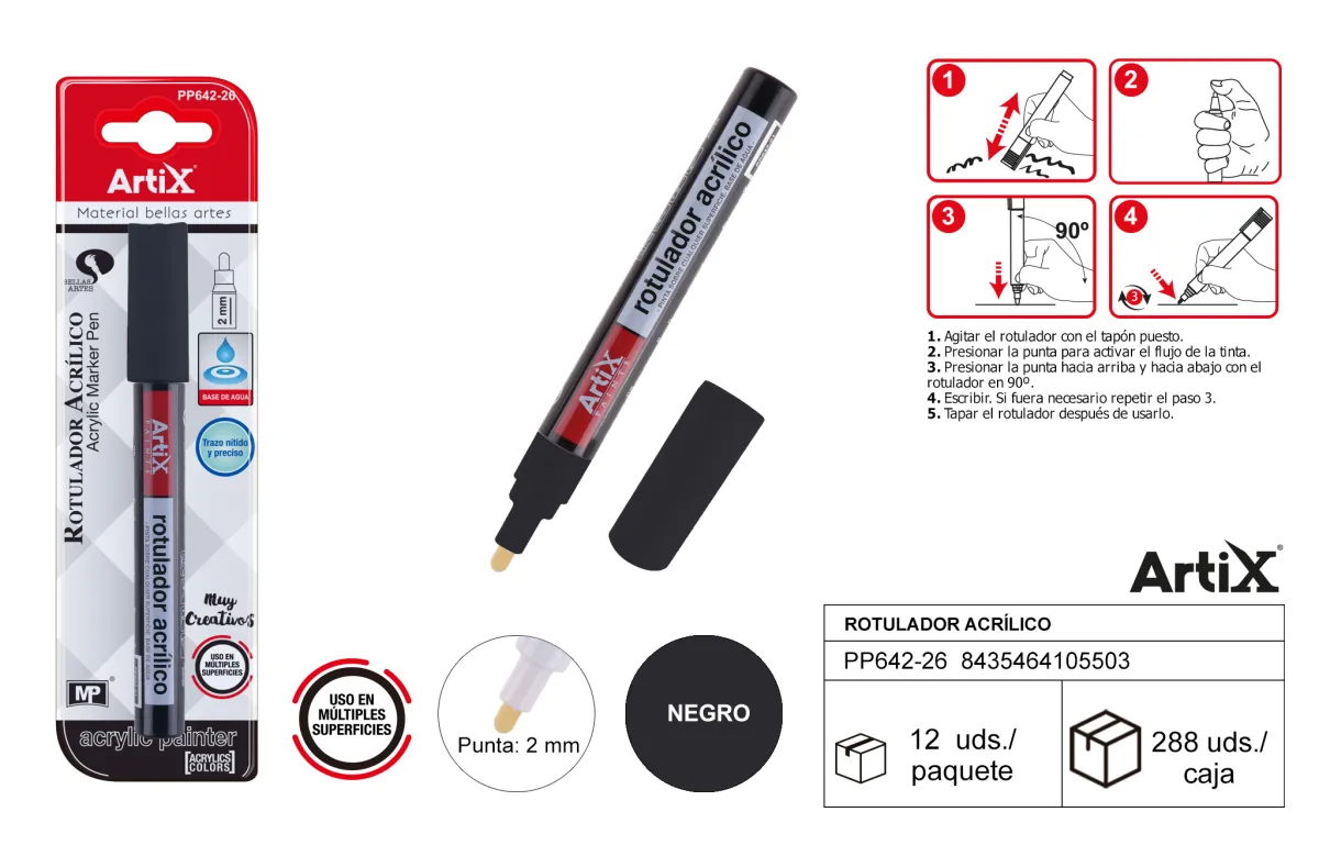Rotulador pintura acrilica negro Artix