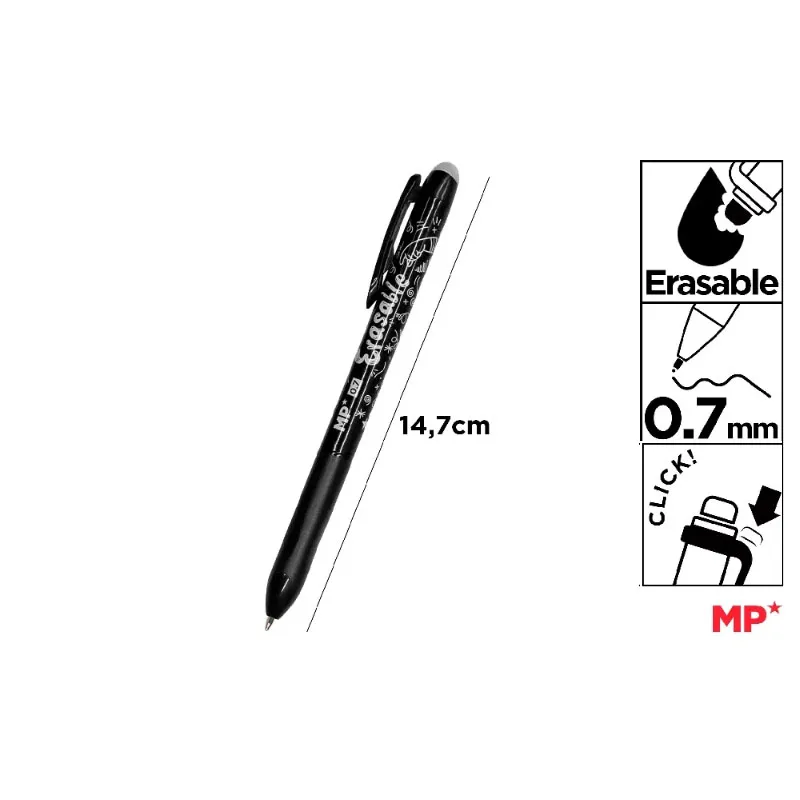 Bolígrafo Borrable con Click Punta 0,7mm Negro