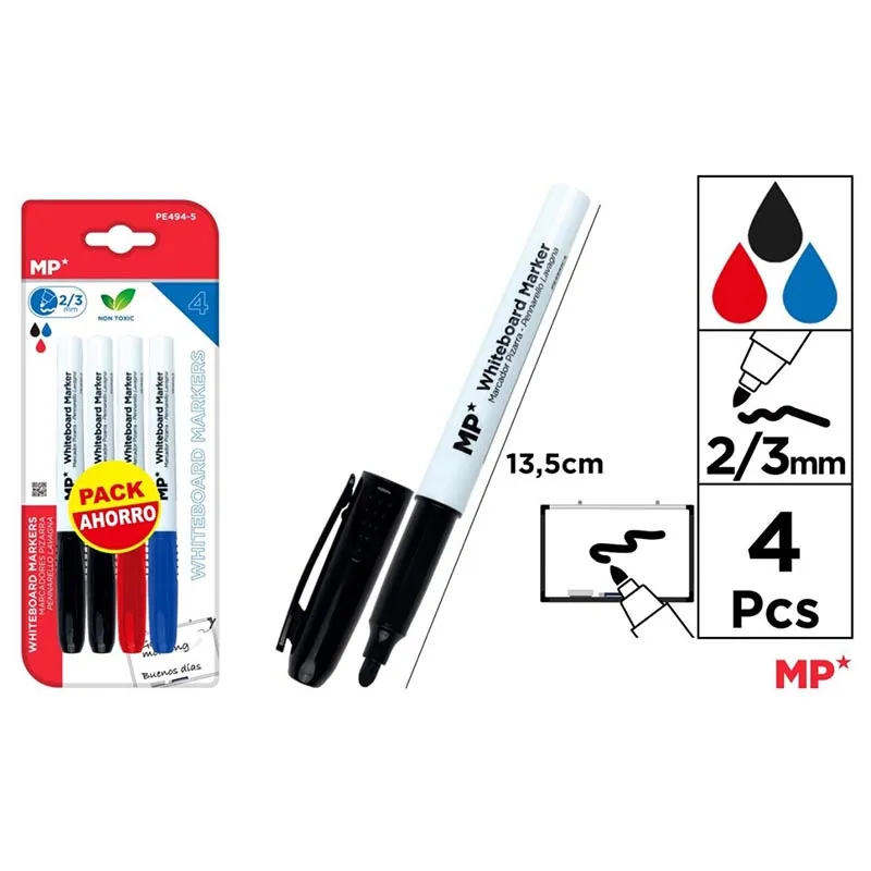 Marcador de pizarra 2U negro. 1U rojo. 1U azul MP