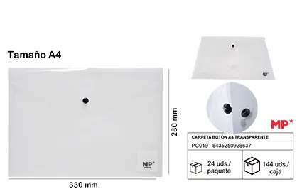Carpeta sobre con boton transparente A4 MP