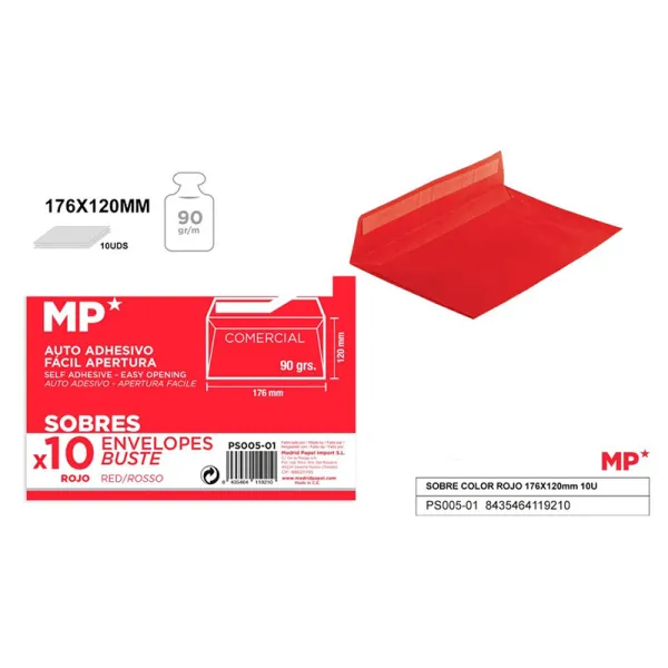 Product Sobres Rojos 176x120mm (Comercial) - 10 Unidades Image
