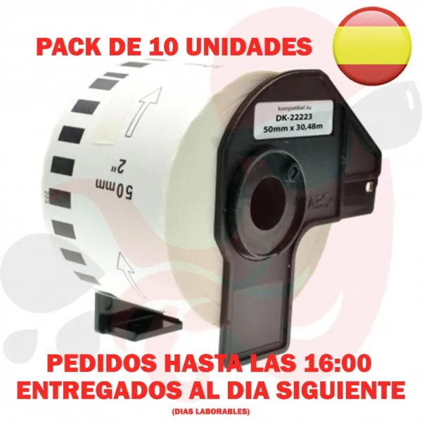 Producto Pack 10 cintas compatibles Brother DK-22223 Cinta Continua blanco Imagen