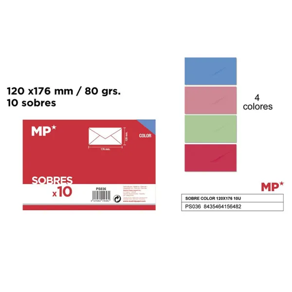 Producto Pack de 10 Sobres Comerciales Color Pastel 176x120mm Imagen