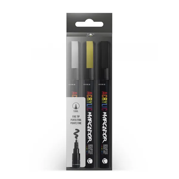 Producto MTN Pack Marcador Acrílico Metálico 3u 1mm (Plata, Oro, Negro) Imagen