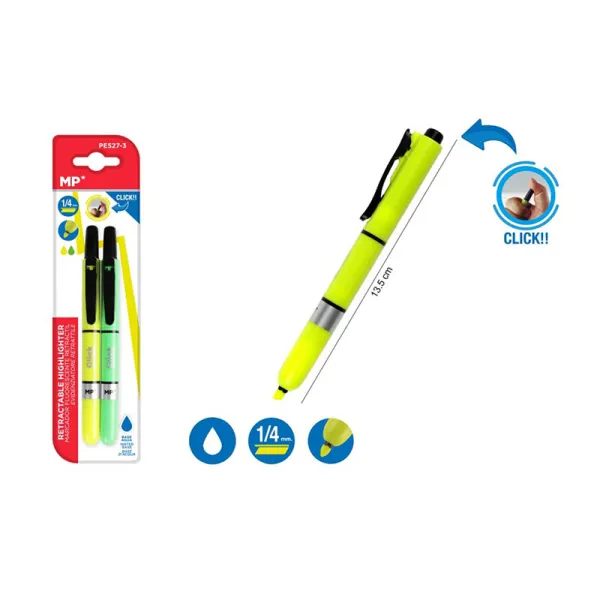 Producto Marcador Fluorescente Retráctil Amarillo y Verde Imagen