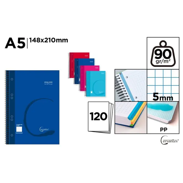 Produto Cuaderno Cervantes Espiral A5 de Cuadrícula 5x5mm Tapa Dura de 120 Hojas 90g Imagem