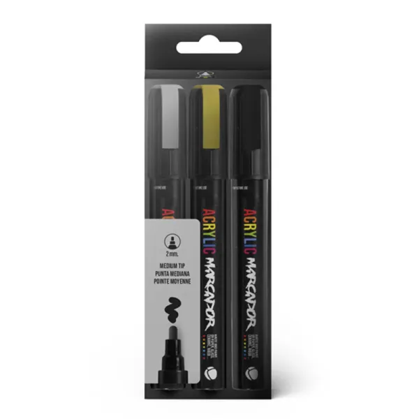 Producto MTN Pack Marcador Acrílico Metálico 3u 2mm (Plata, Oro, Negro) Imagen