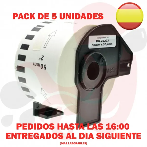 Producto Pack 5 cintas compatibles Brother DK-22223 Cinta Continua blanco Imagen