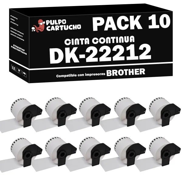 Producto Pack 10 cintas compatibles Brother DK-22212 Cinta Continua blanco Imagen