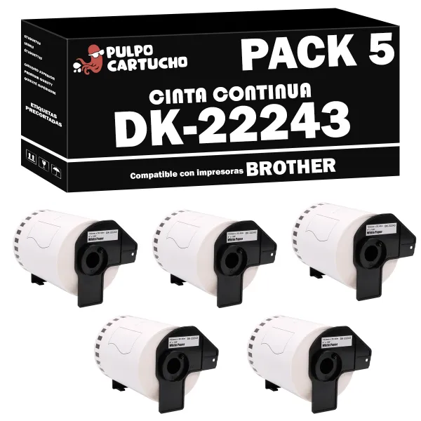Producto Pack 5 cintas compatibles Brother DK-22243 Cinta Continua blanco Imagen