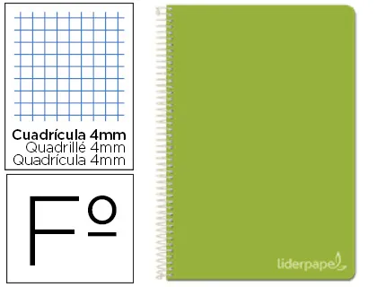 Producto Cuaderno espiral folio tapa dura cuadros 4MM verde Liderpapel Imagen