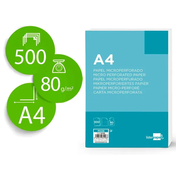 Producto Papel A4 80g/m2 Liso Microperforado en Dos Partes Iguales Paquete de 500 hojas Imagen