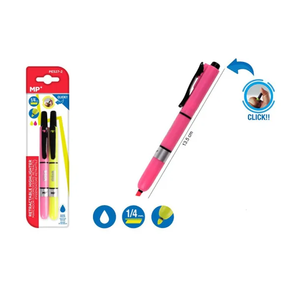 Producto Marcador Fluorescente Retráctil Amarillo y Rosa Imagen