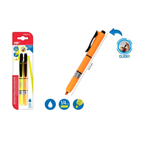 Producto Marcador Fluorescente Retráctil Amarillo y Naranja Imagen