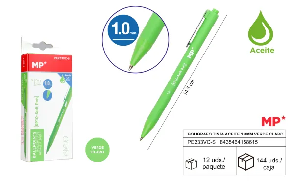 Produto BOLIGRAFO TINTA ACEITE 1.0mm VERDE CLARO MP Imagem