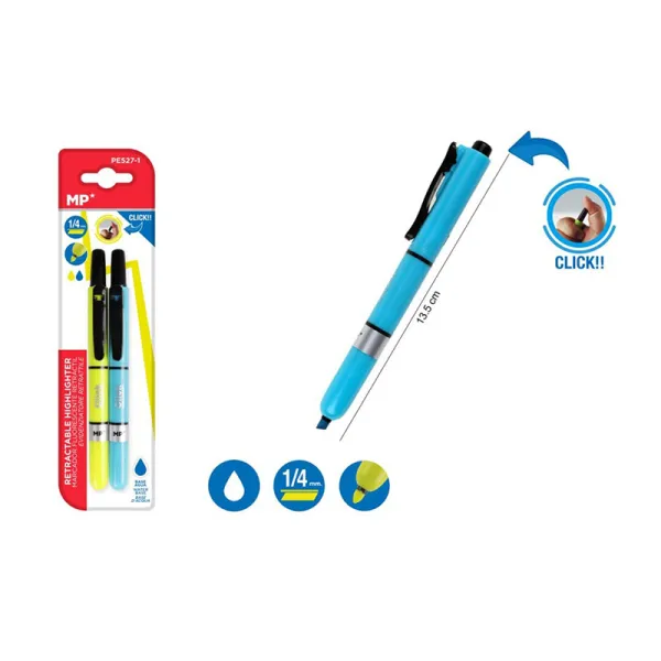 Producto Marcador Fluorescente Retráctil Amarillo y Azul Imagen