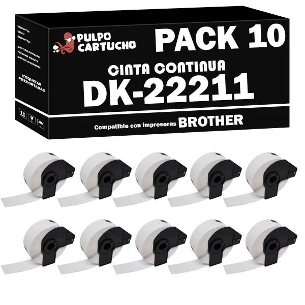 Producto Pack 10 cintas compatibles Brother DK-22211 Cinta Continua blanco Imagen