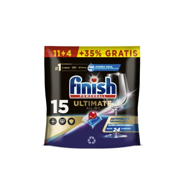 Producto Finish Powerball Ultimate All in 1 Cápsulas Lavavajillas 11+4 dosis Imagen