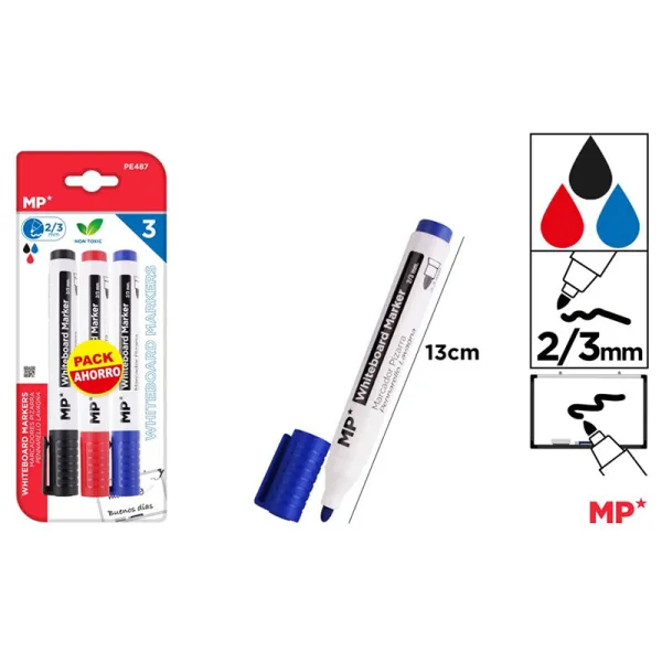 Producto Pack de 3 Marcadores de Pizarra MP - Azul/Negro/Rojo Imagen