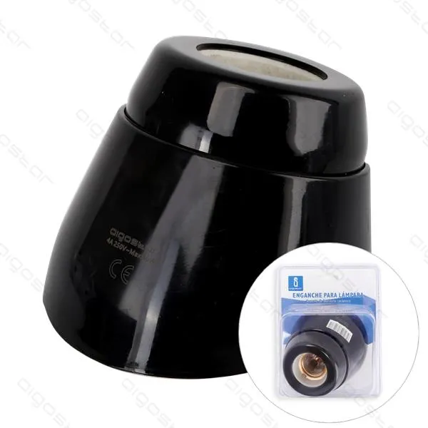 Producto Portalámparas Cerámico E27 de superficie con base inclinada Negro Imagen