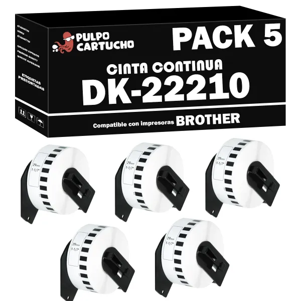 Producto Pack 5 cintas compatibles Brother DK-22210 Cinta Continua blanco Imagen