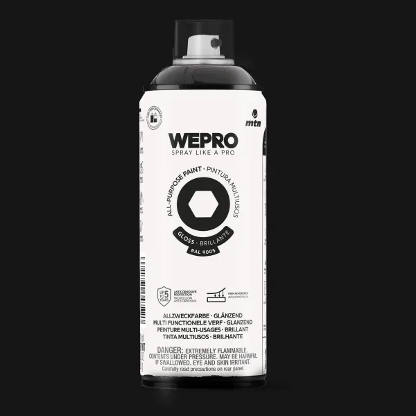 Producto Spray MTN WEPRO Solvent Brillante NEGRO COSMOS - RAL 9005 Imagen
